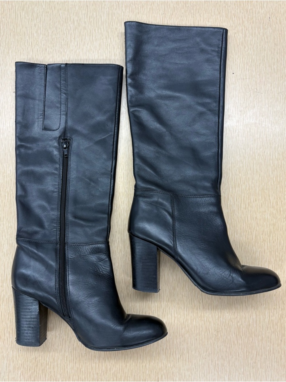 Black leather Shoemint heeled knee high boots